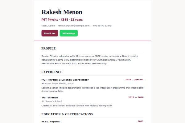 Faculty Résumé preview