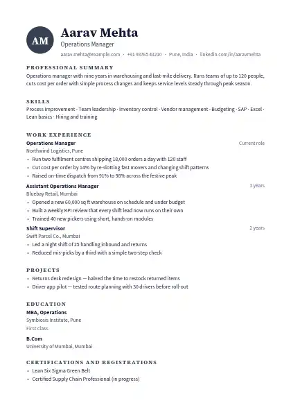 Graphite Monogram resume template — single-column, no photo, grey accent