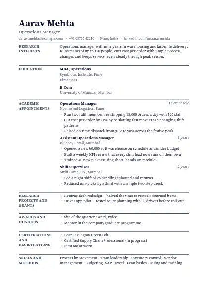 Slate Scholar resume template — academic layout, single-column, no photo, grey accent