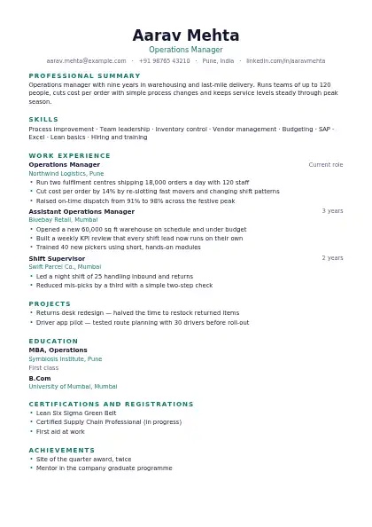 Teal Centred Capitals resume template — single-column, no photo, teal accent