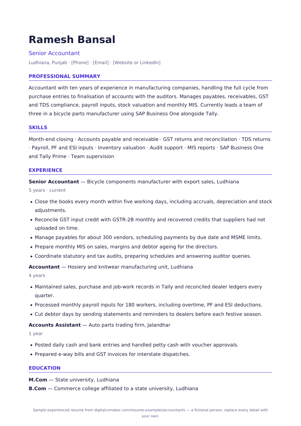 Sample experienced accountant resume (page 1)