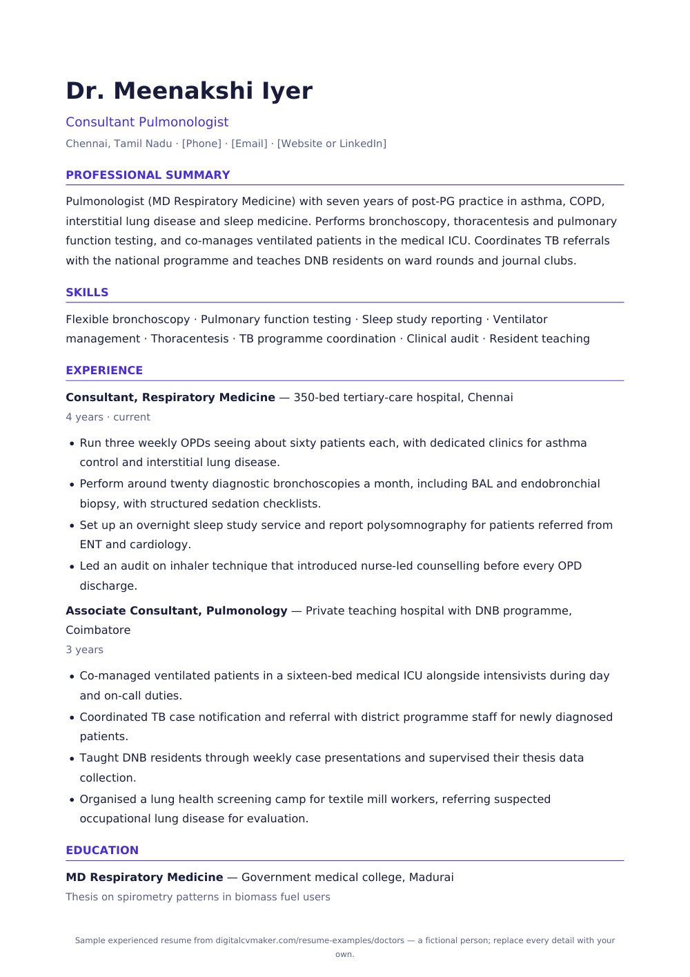 Sample experienced doctor resume (page 1)